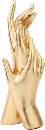 Golden Hands Sculpture - Elegant Resin Statues for Aesthetic Shelf Decor, Office Desktop & Cabinets | 3.54" D x 2.36" W x 9.06" H, Interlocking Hands