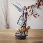 Pacific Giftware Moonlight Fairy with Wolves Fantasy Figurine with Glittering Wings and Guardian Wolves Perfect for Nature and Fantasy Decor Collectible Figurine 10 Inches Tall