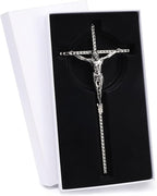 DCCXN Crucifix Wall Cross, Catholic Silver Metal Wall Crucifix with Custom Engraving Design for Home Decor - 10 Inch