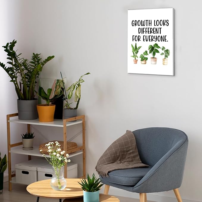 Motivational Wall Art Classroom Decor, Inspirational Mental Health Posters for Therapy Counseling Office, Growth Looks Different for Everyone Canvas Painting Artwork (11.5 X 15 Inches, Framed)