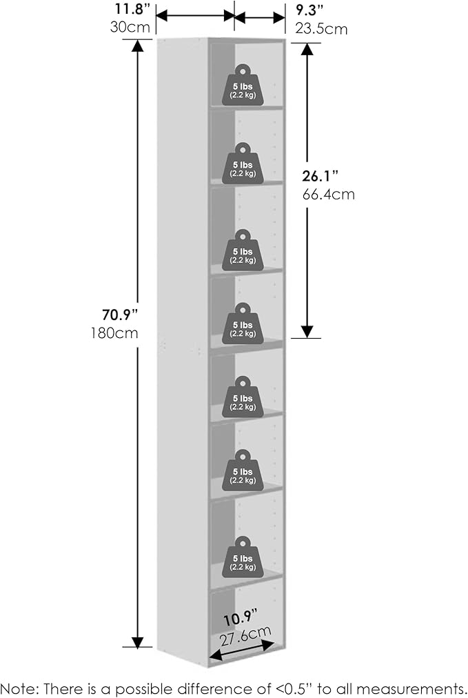 Furinno PASIR 8-Tier Closet Organizers and Storage, Open Shelf, Storage Organizer, 12-Inch Width, for Closet, Bedroom, Blackwood