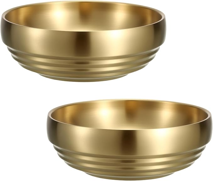 7.4" Gold Decorative Bowl - 2 Packs Key Bowls for Entryway Table Catchall Vintage Round Key Holder Bowl for Candy Fruit, Home Decor