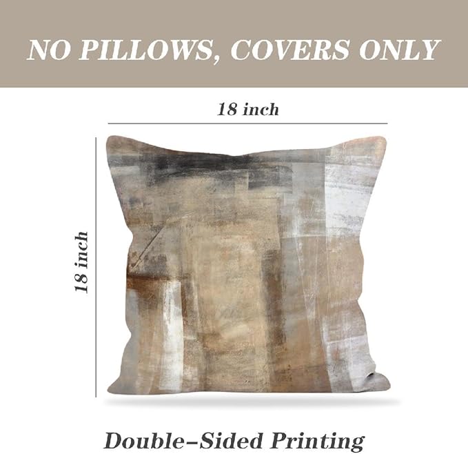 Throw Pillow Covers 18x18 Set of 2 Beige and Grey Art Throw Pillow Covers Soft Decorative Couch Pillow Covers for Home Living Room Bedroom