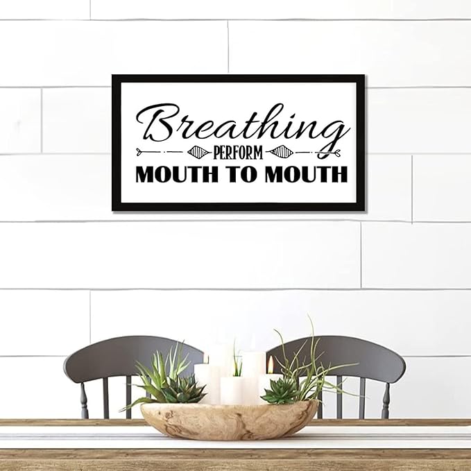 Scripture Verses 12x22in Wooden Wall Plaque with Life Positive Quote Breathing Perform Mouth to Mouth Rustic Chic Style Black Frame Wooden Plaque for Cottage New Home Farmhouse Porch Wall Decor
