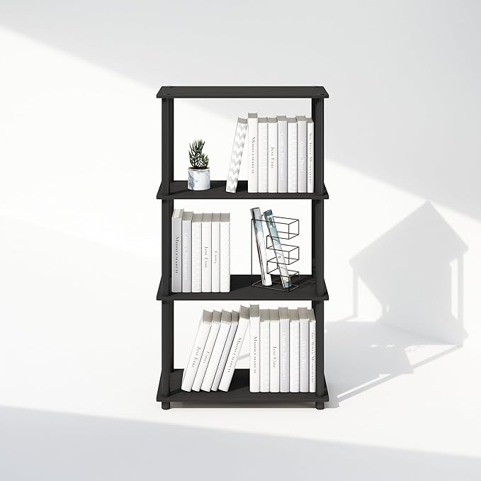 Furinno Turn-N-Tube Book Shelf, 4-Tier Bookshelf, Bookcase with Multipurpose Compact Display Rack, 11.6 x 23.6 x 43.2, for Living Room, Bedroom, Home Office, Americano/Black