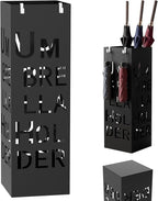 Square Metal Umbrella Holder, Square Free Standing Umbrella Rack Decorative Umbrella Holder Hollow Cutout Pattern Design for Umbrella Cane Entryway Home Office 19.49" X 6.1" X 6.1"(Black hollowed out)