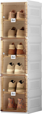 ANTBOX Shoe Organizer Storage Box, Portable Folding Shoe Rack for Closet with Magnetic Clear Door,Large Sneaker Cabinet Bins Sturdy Easy Assembly 6 Layers-6 Grids