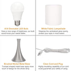Touch Control Table Lamp, 3-Way Dimmable Bedside Lamp for Living Room, Modern Nightstand Lamp for Bedroom, Silver Table Lamp with White Shade, Desk Lamp for Dorm, Home, Office, 3000K LED Bulb Included