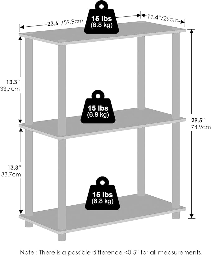Furinno Turn-N-Tube Book Shelf, 3-Tier Bookshelf, Bookcase with Multipurpose Compact Display Rack, 11.6 x 23.6 x 29.6, for Living Room, Bedroom, Home Office, Walnut/Brown