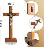 KUXBET Crucifix Cross Catholic 10.7 Inch Wooden Jesus Christ Wall Cross Stand, Hanging or Tabletop with Stand for Home Decor (10.7" L x 5.0" W)
