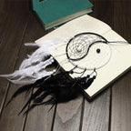 Yahpetes Dream Catcher 19.7" Feather Chandelier Ornaments Handmade Indian Wall Decoration Interior Rearview Pendant Charm Car Hanging with Feathers Beads (Black and White)