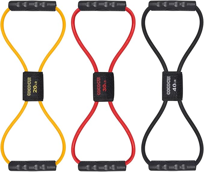 Figure 8 Resistance Bands with Handles for Women Men, Exercise Bands for Back, 8 Shaped Resistance Bands for Arms, Shoulder, Leg Stretching, Physical Therapy, Yoga, Pilates, Home Gym Workout Equipment