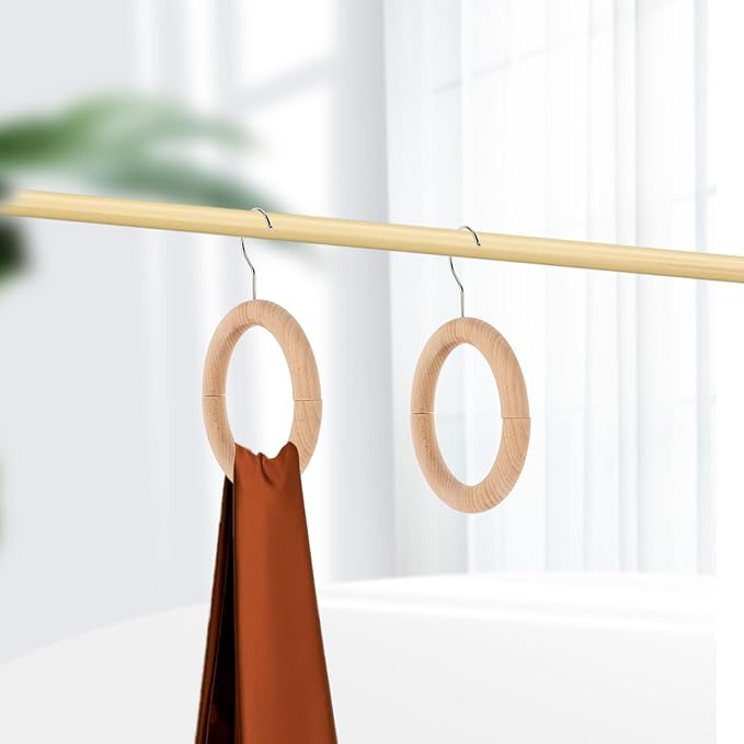 Magnetic Scarf Hanger Ring with Wood Grain Finish, 18cm Clothes Storage Organizer for Scarves, Ties, Belts – Multifunctional Closet Accessory for Women’s Wardrobe
