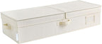 Foldable Under Bed Organizer with Double Folding Lid, Closet Organizers and Storage Bins for Blanket, Clothing, Comforter, Sweaters, Pillows, Linen Sheets, Wrapping Paper, Ivory White
