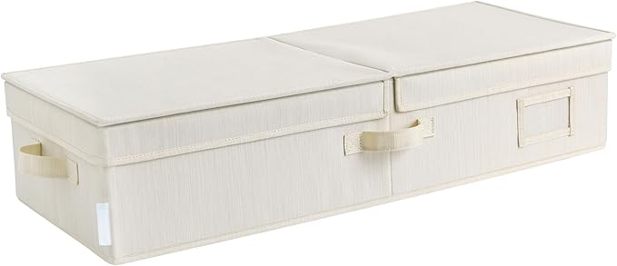 Foldable Under Bed Organizer with Double Folding Lid, Closet Organizers and Storage Bins for Blanket, Clothing, Comforter, Sweaters, Pillows, Linen Sheets, Wrapping Paper, Ivory White