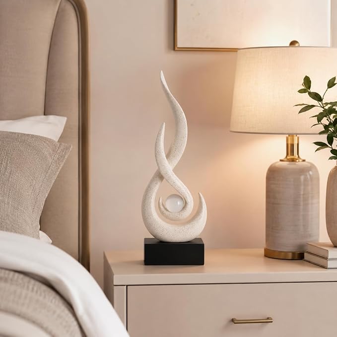 Modern Abstract Art Table Decoration,Resin Flame Statue Modern Centerpiece Ornaments for Living Room Great Gift Idea Home Decor,Collectibles (Beige)