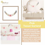 DrCor 16ft Pink & Grey Boho Tassel Garland – Handmade Yarn Bunting Banner for Nursery, Kids Room or Dorm, Baby Shower, Birthday Party Backdrop, or Cozy Home Decor