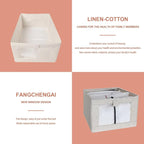 Cotton Linen Drawer Organizer Bins Set of 2 - No Lid Clothes Storage Drawers, Fabric Foldable Stackable Organizers for Closet Bedroom Dorm Underbed Storage