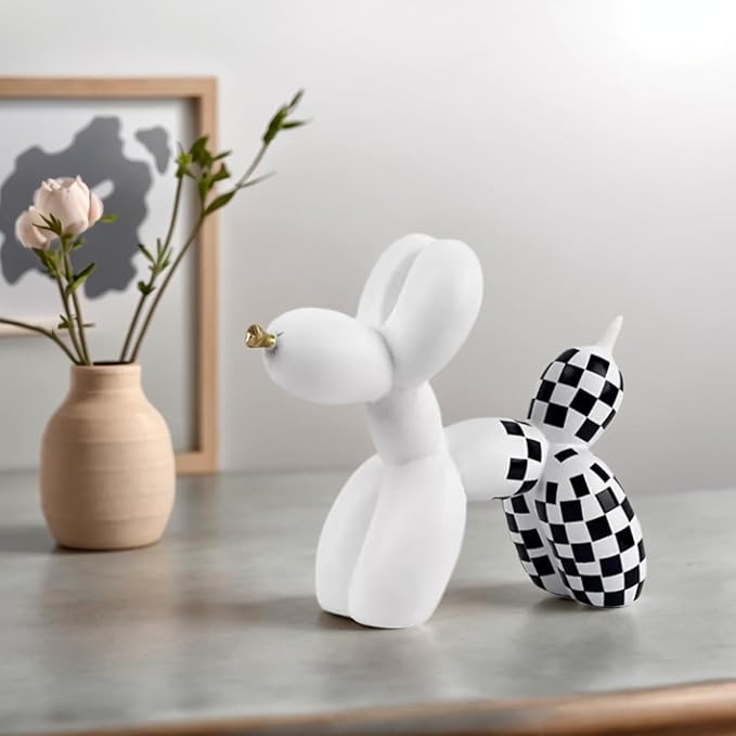 Resin Balloon Dog Sculpture - Collectible Figurines Decor for Home | Office Desktop Resin Decors Balloon Dog Decor (White Grid)