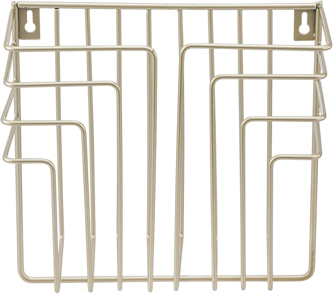 MyGift Modern Art Deco Style Brass Tone Metal Wire Floating Magazine Rack and File Folder Holder, Wall Mounted Home or Office Storage for Documents or Mail