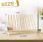 Udreamer 9 Slot Record Holder,Desktop Vinyl Record Storage Holds Up 30 LPs,Metal Magazine Holder Triangle File Holder for Office Homer,Golden