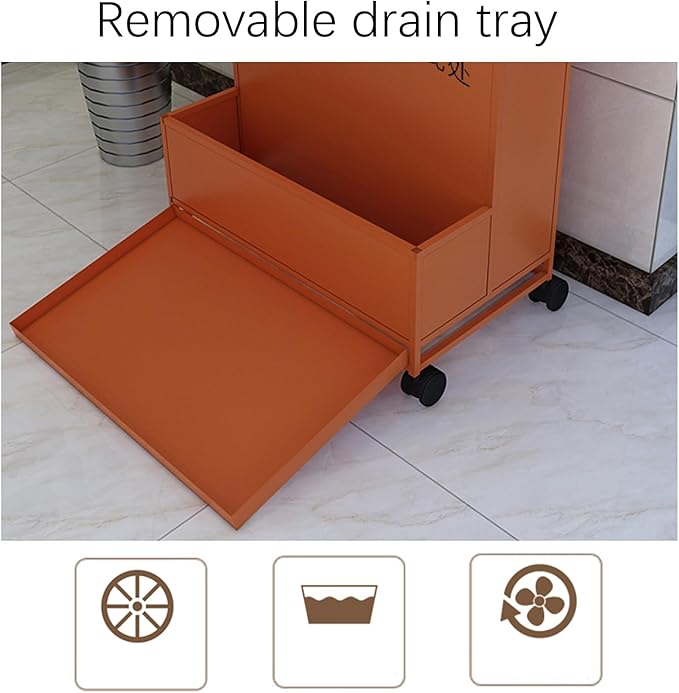SEIFE Movable Commercial Metal Large Capacity Umbrella Holder With removable drain tray,Can hold 30 umbrellas，Indoor Entryway Umbrella stand，For Hotel,Offices,home(Gold)