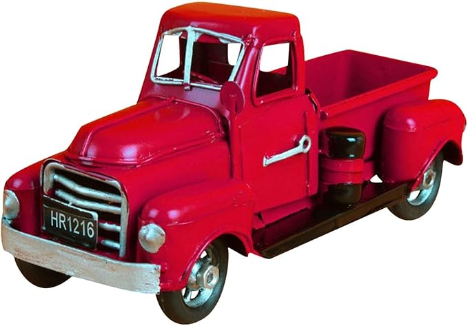 Farmhouse Vintage Red Truck Decor, Retro Spring Metal Truck Table Decor, Decorative Farm Tabletop Storage & Garden Pickup Trucks Planter, Fall Coffee Desk Centerpiece & Car Model Gifts