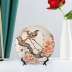 Decorative Plates for Home Decor, Bird & Peony Flower Chinese Meticulous Painting Decor Tray for Table Display, Ceramic Dinner Plate w/Stand, Kitchen Decor, Housewarming Gifts, 7 Inch