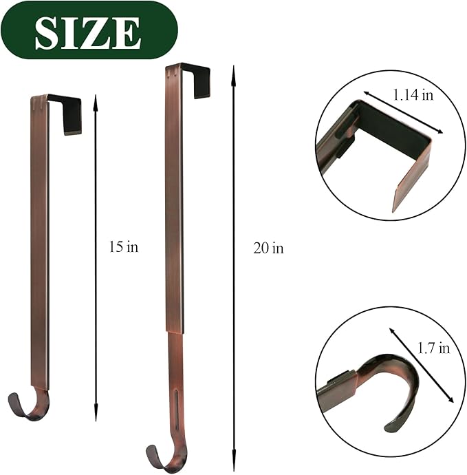 ZMCINER Wreath Hanger for Front Door, Adjustable Wreath Hanger from 15 to 25 Inches, 20 lbs Larger Door Upgrade Christmas Fall Wreaths Decorations Hook (Bronze)
