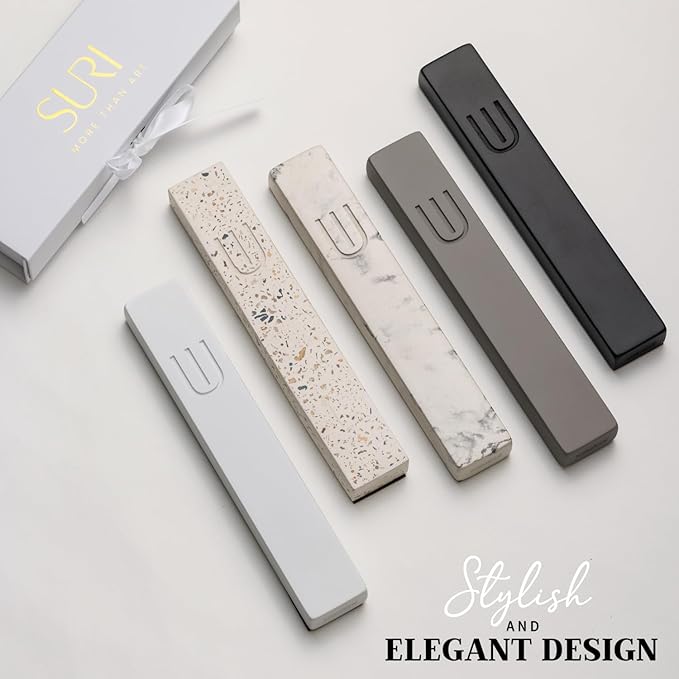 SURI Mezuzah for Door with Scroll – 6 Inch Modern Mezuzah Case with Non Kosher Scroll Included, Fits up to 5” Scroll, Easy Adhesive Installation, Gift Box Included