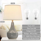 GyroVu 18" Table Lamp Set of 2, Ceramic Table Lamp Classic Beside Lamps Nightstand Lamp Modern Lamp for Living Room, Bedroom & Office Rocker Switch Grey-LED Bulbs Included