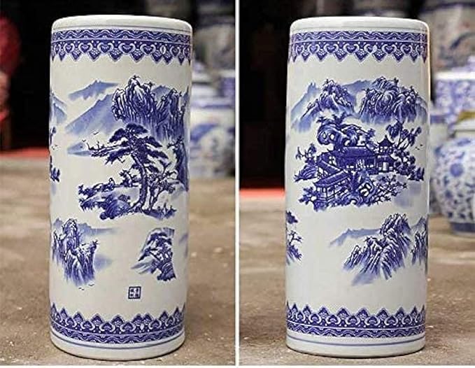 Umbrella Bucket,Umbrella Racks Ceramic Umbrella Holder Stand with Floral Blue White Porcelain, Home Office Entryway Decor Freestanding for Canes-50Cm