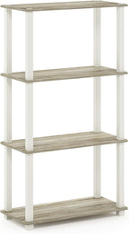 Furinno TURN-S-TUBE Storage Shelves, 4-Tier Book Shelf, Corner Shelf, Toolless Open Shelves, for Organization and Storage, Living Room, Garage, Home Office, Sonoma Oak