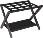 Heybly Luggage Rack, Folding Suitcase Stand with Storage Shelf, Heavy-Duty Luggage Holder for Guest Room Bedroom Hotel, Holds up to 165 lb, Black, HLR010Z1
