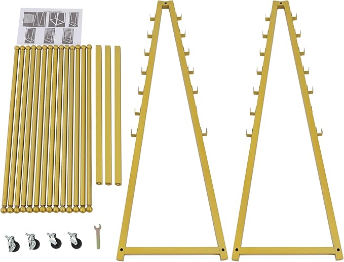 15 Tier Ribbon Holder Organizer Rack, Movable Scarf Towel Holder, Double-Sided Scarf Rack with Lockable Wheels, Floor Standing Ribbon Organizer for Craft Room Cake Shop Flower Store (Gold)