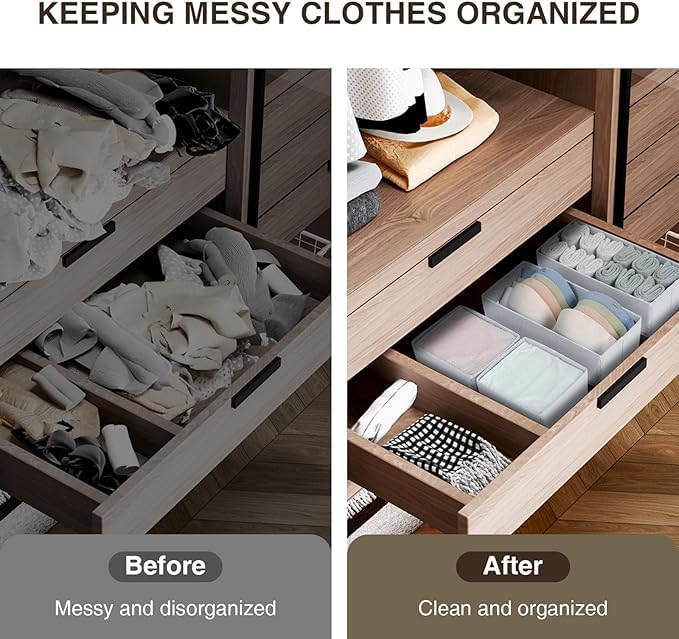 DIMJ Drawer Organizers Clothes, Set of 16 Dresser Organizer Bins, Fabric Closet Organizers and Storage, Shallow Drawer Dividers for Nursery, Clothing, Baby Clothes, Socks, Underwears, Tie (White)
