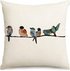 RABUSOA Birds Pillow Covers 16x16 Inch,Lumbar Decorative Throw Pillows,Spring Summer Hand-Painted Outdoor Pillowcases Cushion Covers for Couch