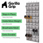 GORILLA GRIP Over the Door Shoe Organizer, 24 Extra Large Breathable Mesh Pockets, Space Saving Hanging Storage Holder, 4 Hook Closet Rack Hanger, Hangs on Closets for Shoes and Accessories, Grey