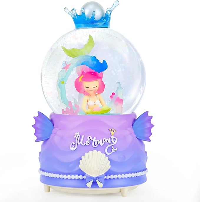 BREIS Snow Globes,100MM Mermaid Snow Globe Automatic Snowflakes with Music LED Lights,Decorate Christmas Birthday Valentines Day Gifts for Women Sister Mom Girlfriend Wife