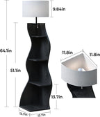 Evermagin 4 Tier Corner Shelf with Light, 64'' Tall Corner Bookshelf with Unique Shape, Stylish Wavy Bookcase Tower with Storage Organizer for Small Space, Living Room, Bedroom (Black)