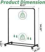 Simple Trending Standard Clothes Clothing Garment Rack with Storage Shelves, Rolling Clothes Organizer on Wheels for Hanging Clothes, Black