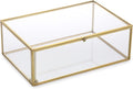 Hipiwe Vintage Glass Keepsake Box - Rectangle Jewelry Display Organizer, Vanity Lidded Home Decor Accent for Storage Trinket Rings Bracelet Rock - X-Large