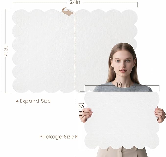 Lightomorrow Scalloped Bulletin Board, 24 x 18 Inches Felt Pin Board - Decorative Cork Alternative for Wall, Foldable Picture Self-Adhesive Vision Prayer Board with 20 Pushpins - White