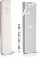 A&S Mezuzot Quartz Mezuzah Case with Engraved Shin Design Easy Peel and Stick Judaica Door Mezuza (White Crystal, 5 Inches)