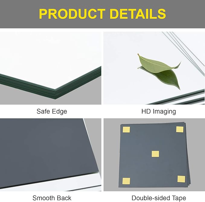 Ruomeng Full Length Wall Mirror Tiles - 12" x 16" x 4Pcs Frameless Full Body Mirror Tiles Wall Mounted Mirror for Home Gym Vanity Bedroom, Living Room