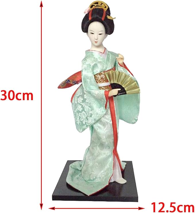 12inch Japanese Geisha Ethnic Japanese Geisha Dolls Oriental Ancient Kabuki Girl Statue Kimono Dolls for Tabletop Home Decor, Light Green