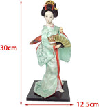 12inch Japanese Geisha Ethnic Japanese Geisha Dolls Oriental Ancient Kabuki Girl Statue Kimono Dolls for Tabletop Home Decor, Light Green