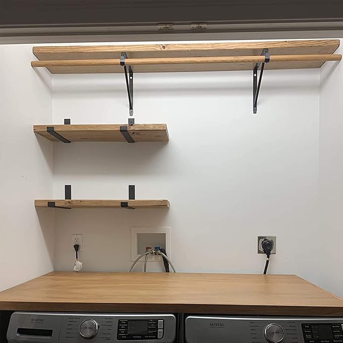 4 Pack Heavy Duty Closet Shelf & Rod Brackets,Closet Rod Bracket,Shelf Brackets Clothes,Closet Shelves Bracket with Rod Shelving Support,with Screws Black