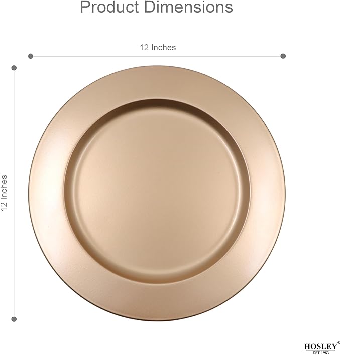 Hosley Set of 4, Gold Metal Decorative Charger Plate- 12" Diameter. Ideal GIFT for Wedding, Party Favor, Birthday