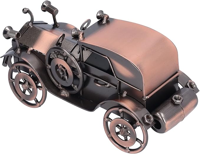 Vintage Car Model Metal Bronze Classic Exquisite Home Decorative Handicraft Ornament, Antique Car Decor for Living Room Office Shelf, Retro Toy Collectible Gift for Car